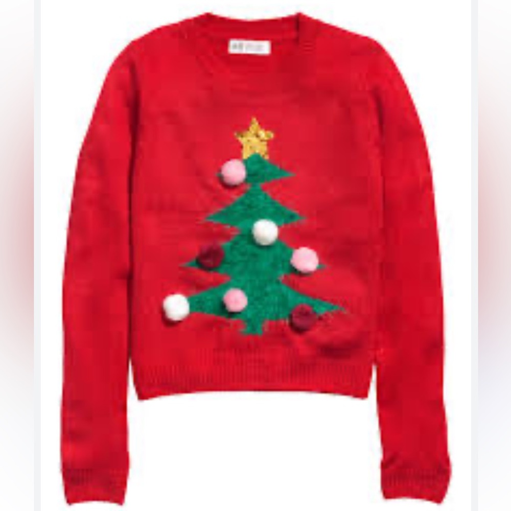 H&M Knit Christmas Tree Holiday Sweater Red
